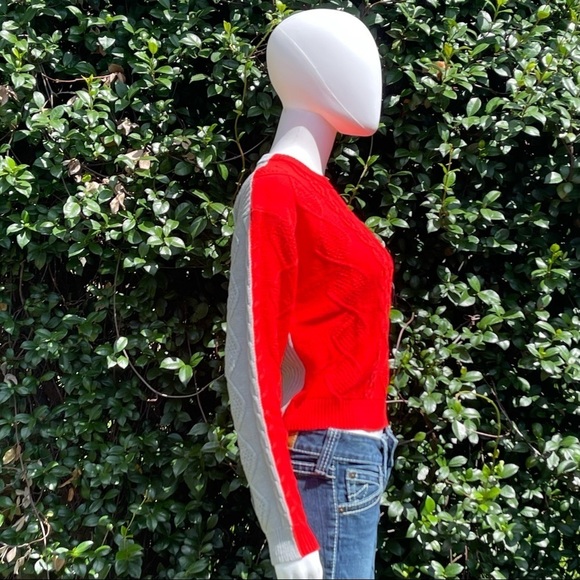 NWT Colorblack Cableknit Scarlet & Heather Grey Crew Neck Sweater - Picture 3 of 9